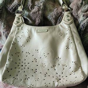 Coach Cream Shoulder Bag with Floral Cutouts